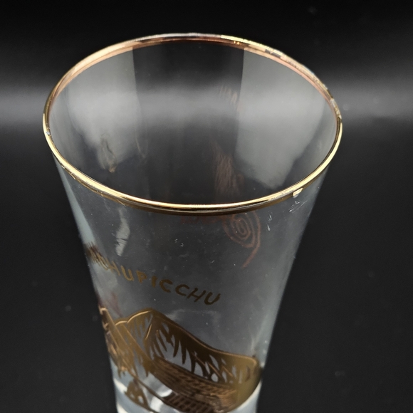 Machu Picchu Shot Glasses Liquor Glass Set Of 3 Peru 14K Gold Plated Print llama - Picture 5 of 10